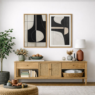 «Mid Century Shape» «Black Green Shape Abstract Art, Classy Minimal Contemporary Neutral Wall Impressions, impression sur toile encadrée, 2 pièces, art mural 16 x 24 x 2, 24 x 36 x 2
