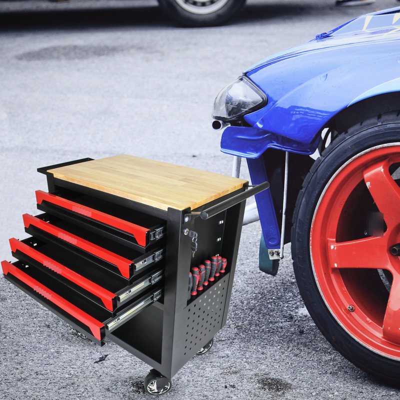 Chariot à outils 4 tiroirs en métal avec tablette réglable et roulettes - Idéale de rangement pour gargantuesque