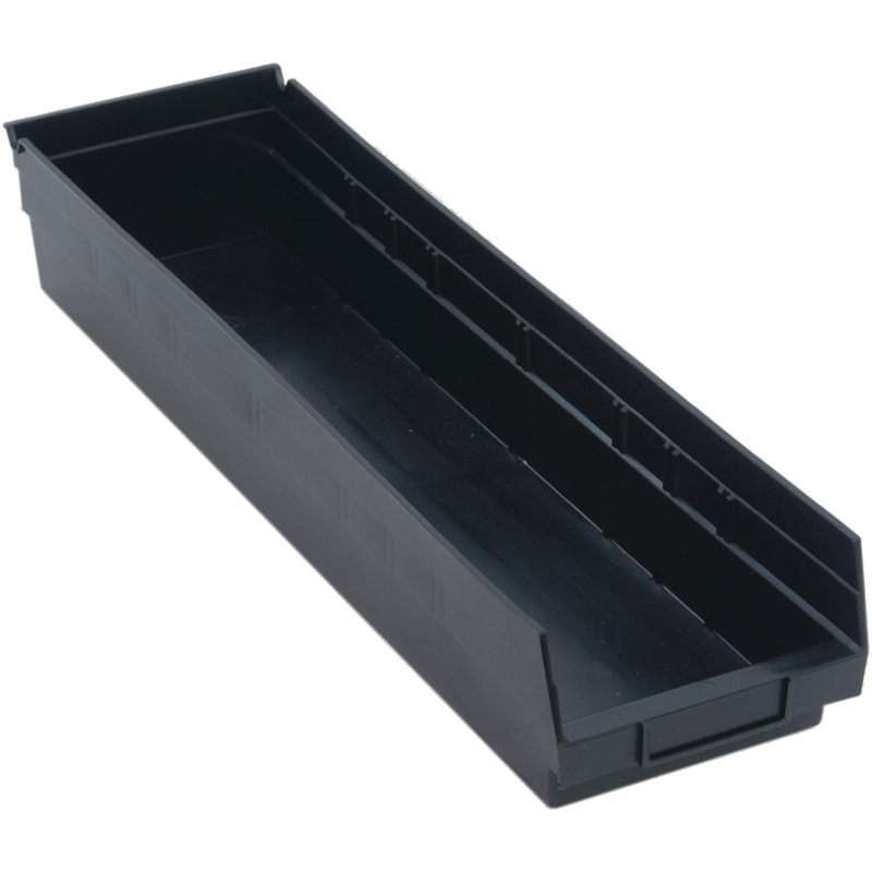 Economy Shelf Bin, nesting, (7) divider slots, rear hanglock, molded-in label holder, polypropylene, Black, 8