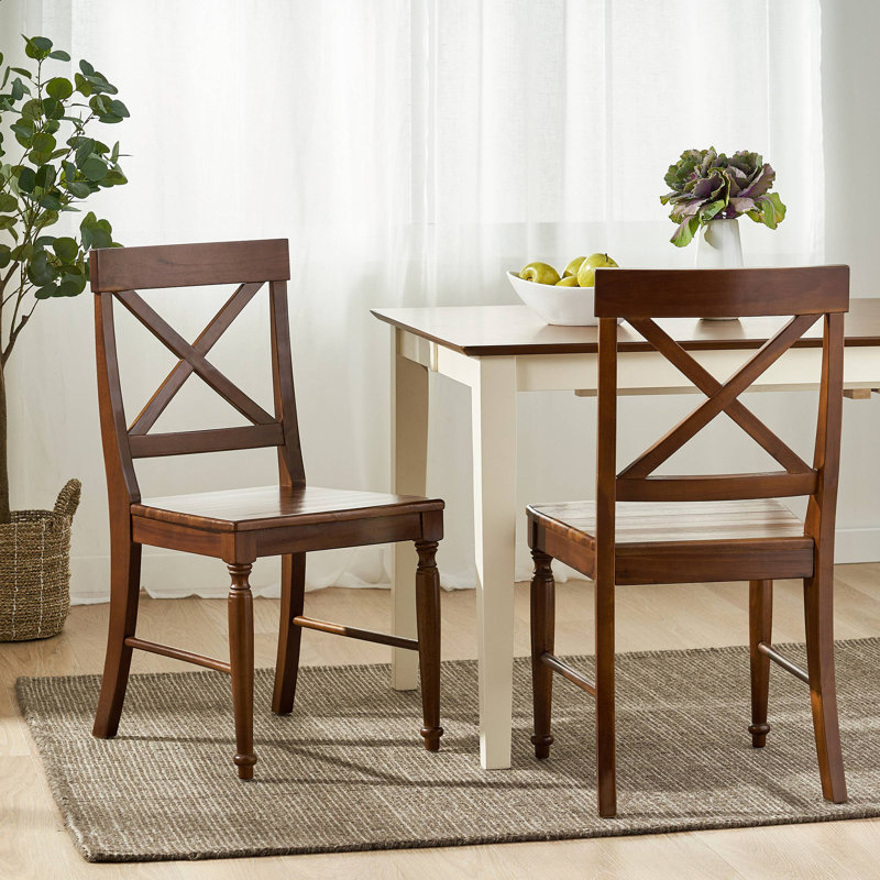 Ensemble de 2 chaises de cuisine en bois d'acacia, Chêne foncé