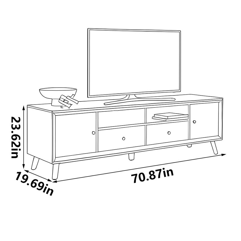 Meuble télé de style américain avec rangement rétro, 70.87"