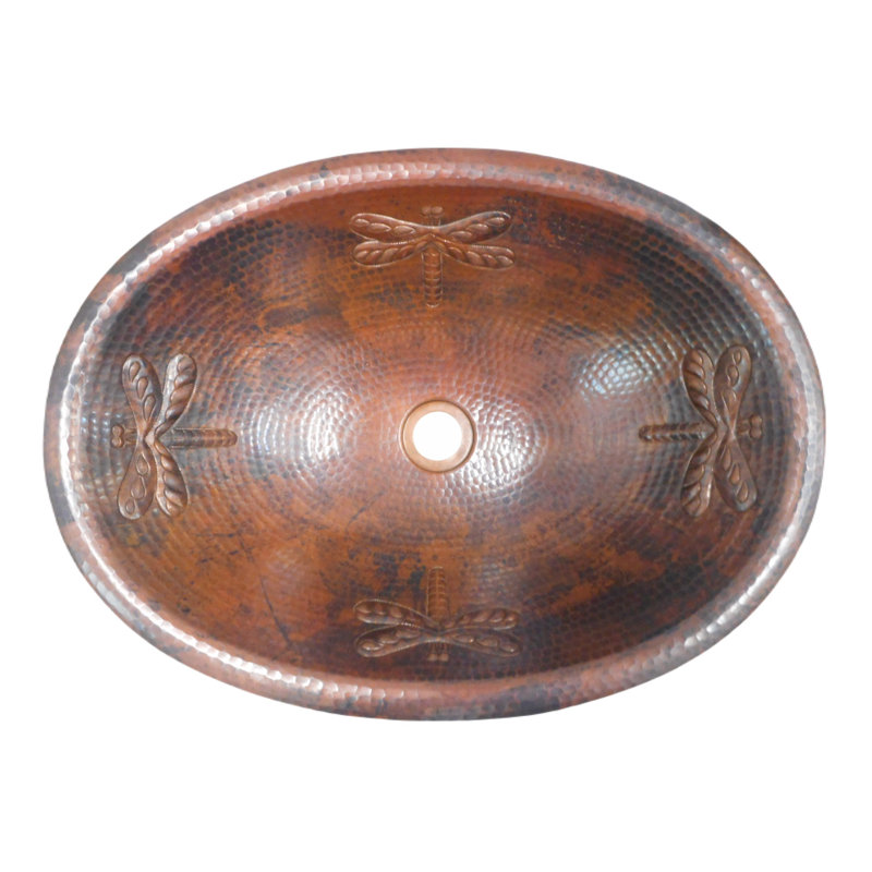 19" Oval Copper Bathroom Sink with Dragonfly Design