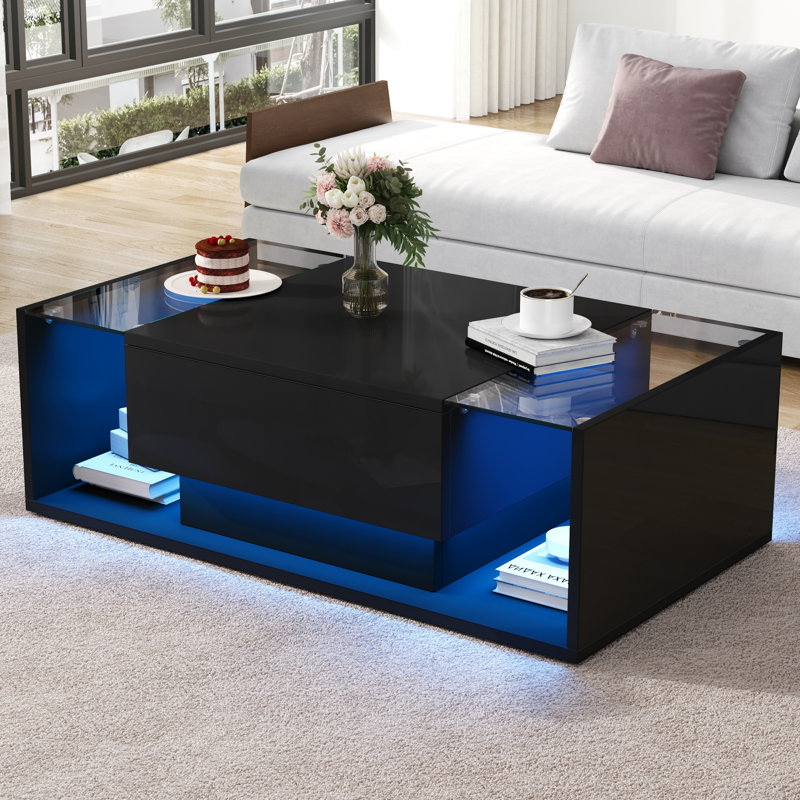 Pedestal Coffee Table with Storage, Black