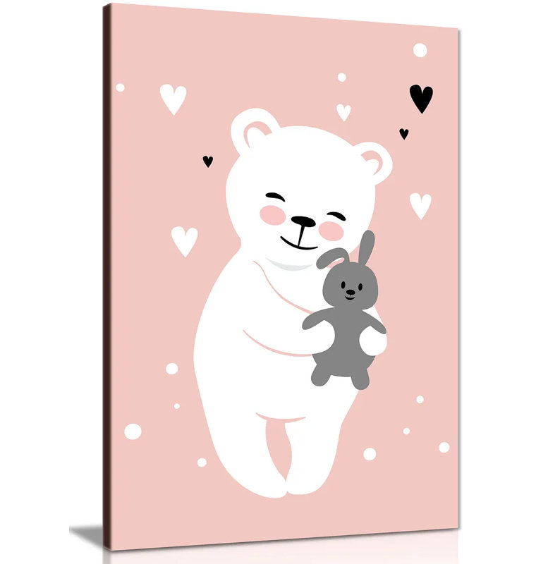 Kids Room Baby Nursery Decor Cute Pink Teddy Bear - Wrapped Canvas Print, 61cm H x 41cm W