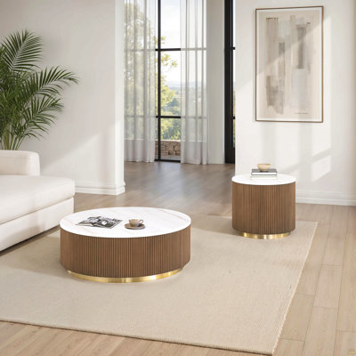 3Pc Table Set 1X Round Cocktail Table 2X Round End Table