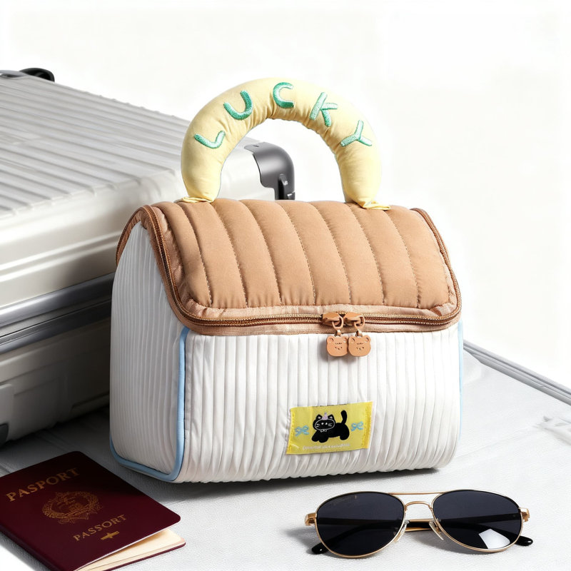 【Couleur café, format régulier, version non imperméable】 Trousse de maquillage imperméable de grande capacité, organisateur de maquillage mignon et portable pour le voyage, cadeau de Noël et de vacances idéal pour les étudiants et les filles