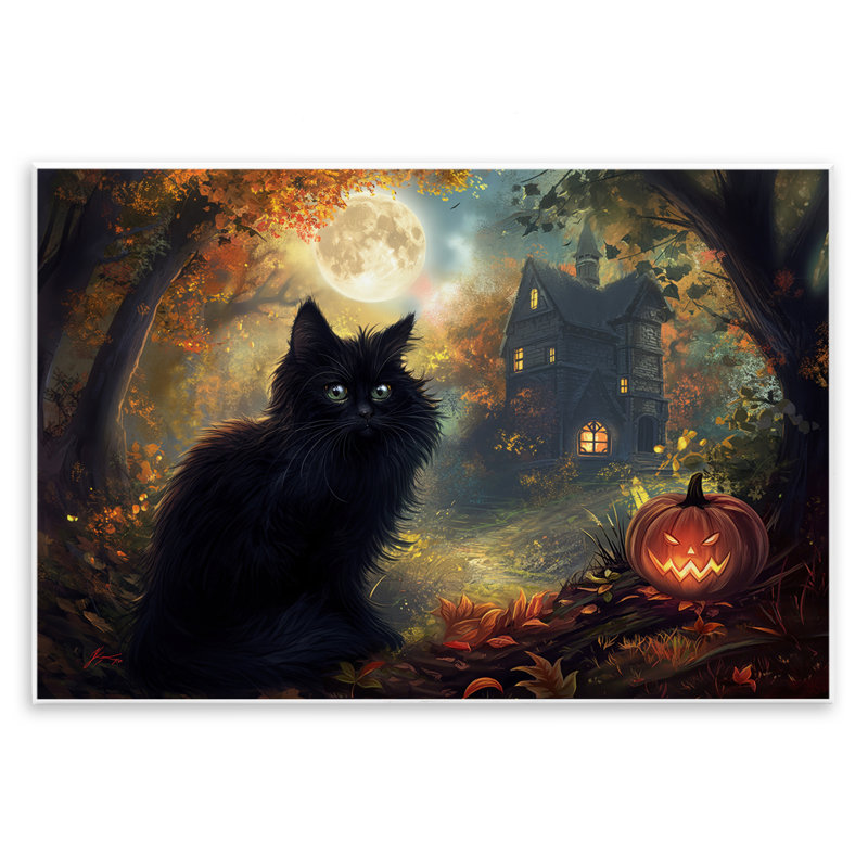 Plaque murale «Black Cat & Haunted Mansion» par Wumples, H 13 po x l 19 po