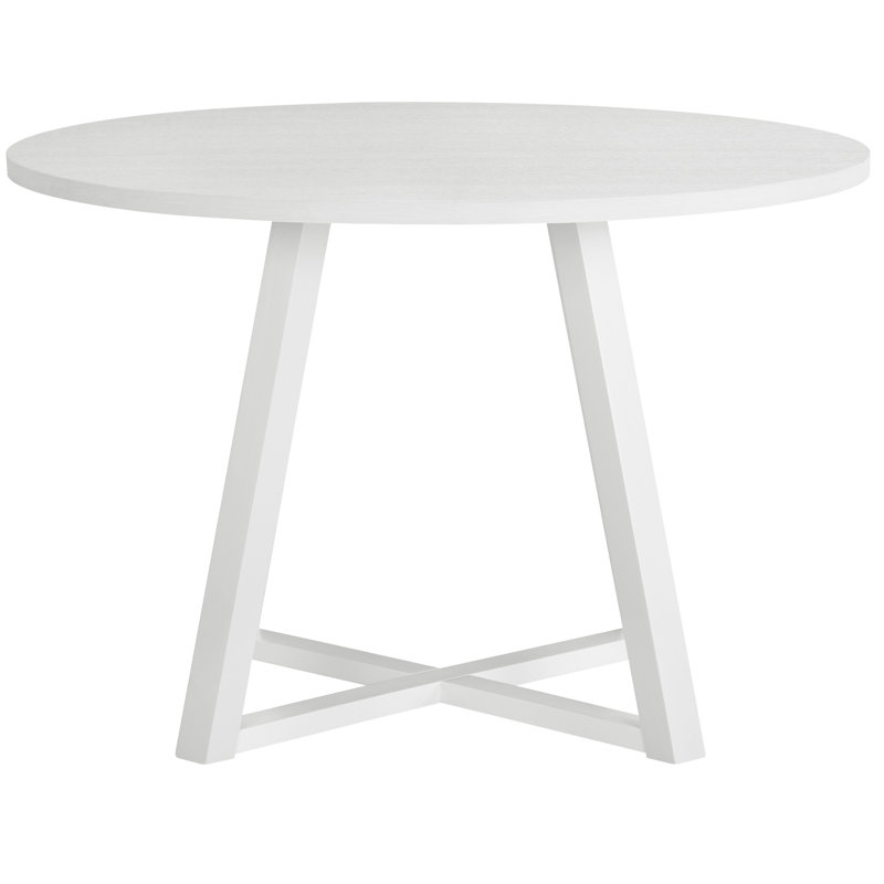 Table de salle à manger ronde contemporaine avec base à tréteaux au fini blanc et style robuste