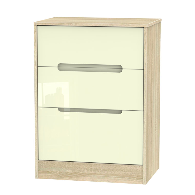 Fully Assembled Vernon 3 Drawer Chest, Cream Gloss/Black