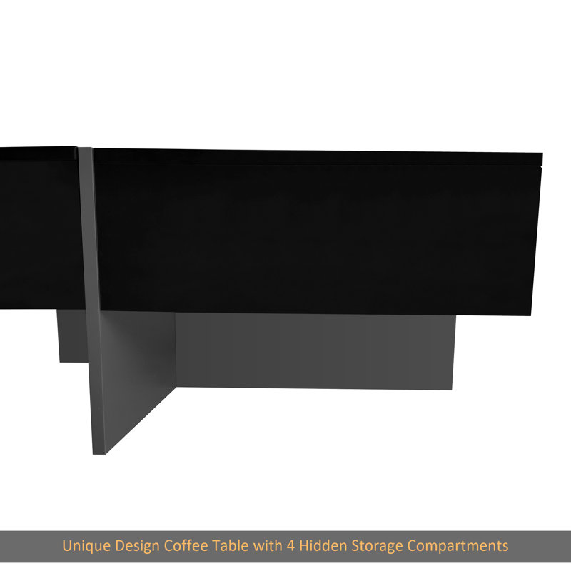 Table basse de conception unique avec 4 compartiments de rangement cachés, table de cocktail carrée avec plateau coulissant extensible, table centrale ultrabrillante UV pour le salon, 31,5 po x 31,5 po, noir