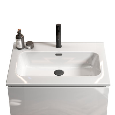 Integrated White Ceramic Basin with One Faucet Hole for Modern Bathrooms