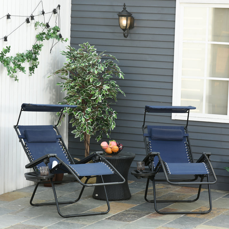 Mallette 2 Piece Zero Gravity Chair Adjustable Reclining Seat W/ Cup Holder Canopy Shade