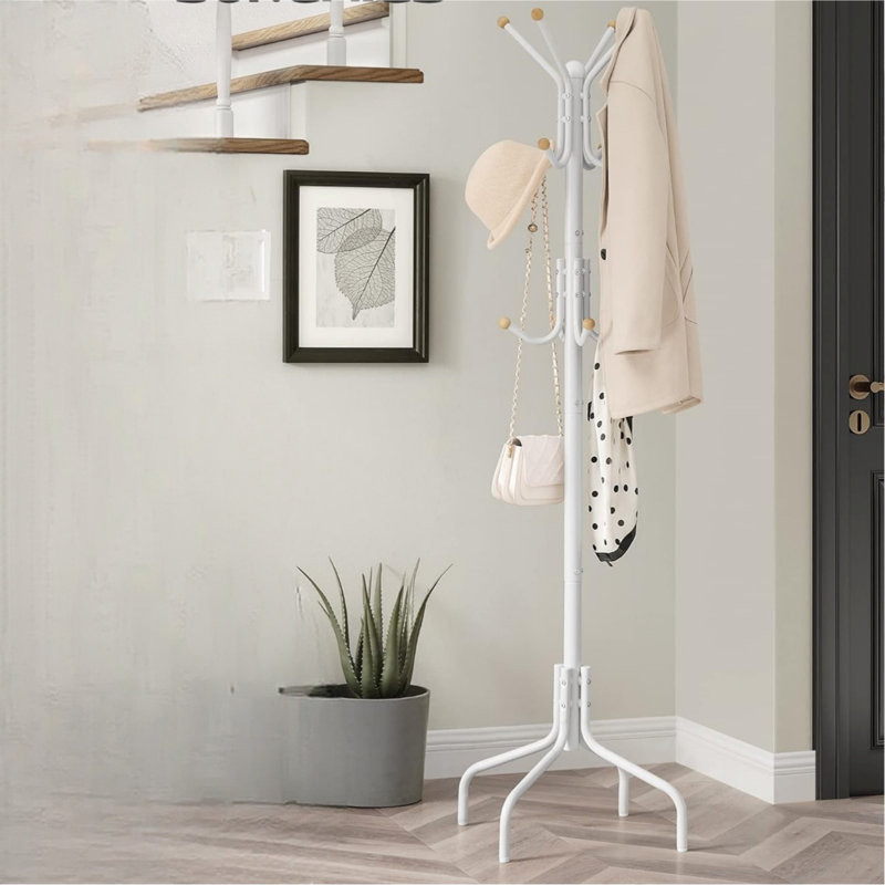 Freestanding 12 - Hook Coat Rack, White