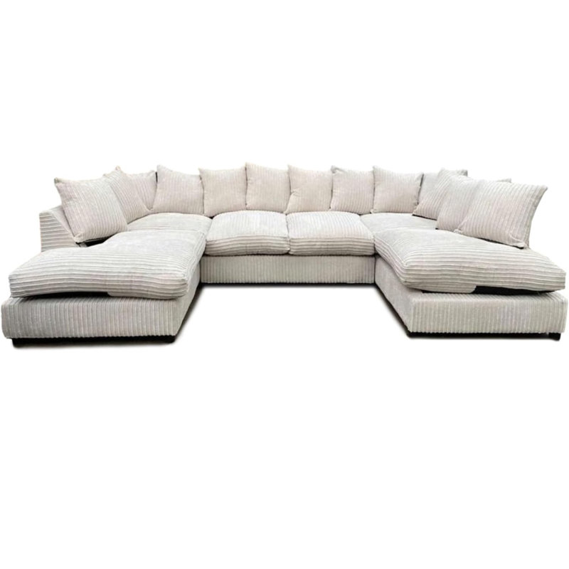 U-Shape Jambo Cord Scatter Back Sectional Sofa, Cream