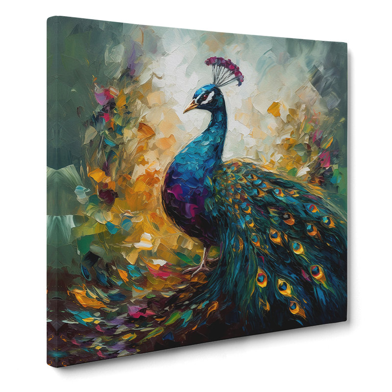 Peacock Palette Knife No.1 - Wrapped Canvas, 50cm H x 50cm W x 3cm D