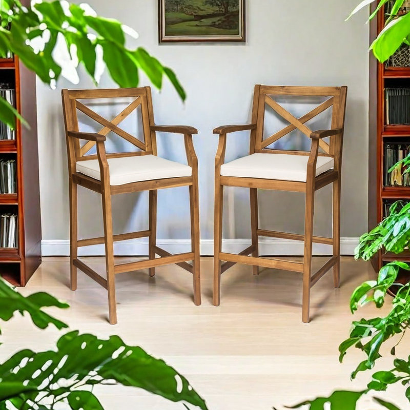Tabourets de bar d'extérieur en bois d'acacia Logan, ensemble de 2