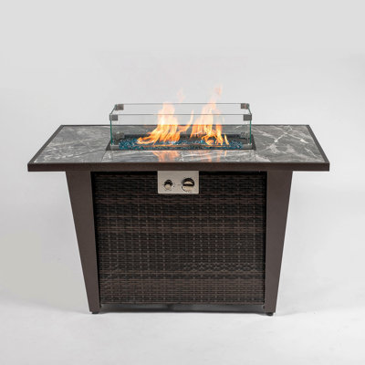 Table de foyer avec plateau en céramique, pare-vent en verre et housse de pluie
