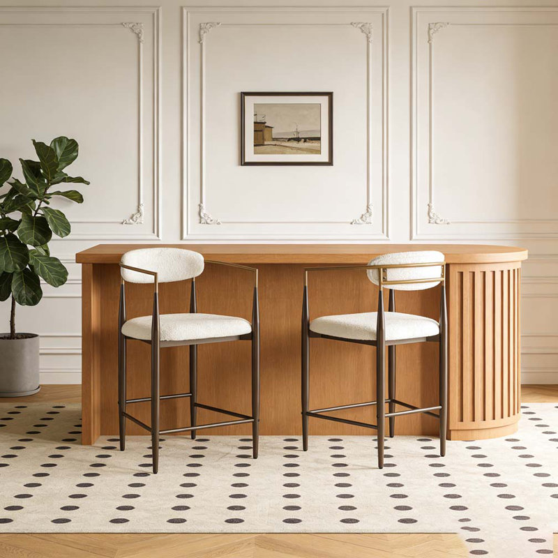 25"Seat Height Counter Stool Metal Frame, Beige+Gold