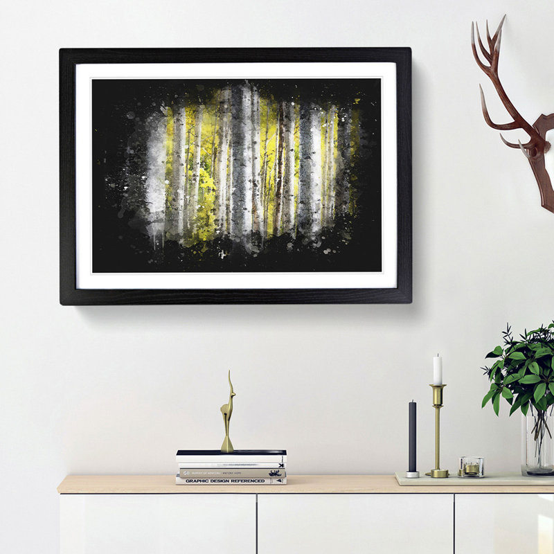 Yellow Birch Tree Forest - Picture Frame Graphic Art Print, 62cm H x 87cm W x 2cm D, Black Framed