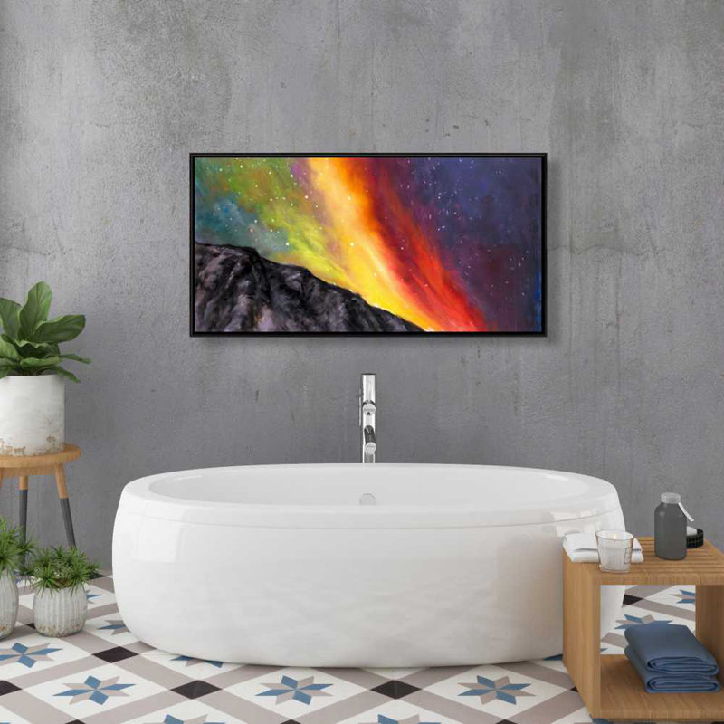 Aurora Borealis in the Mountain - Yellow Framed Canvas Art
