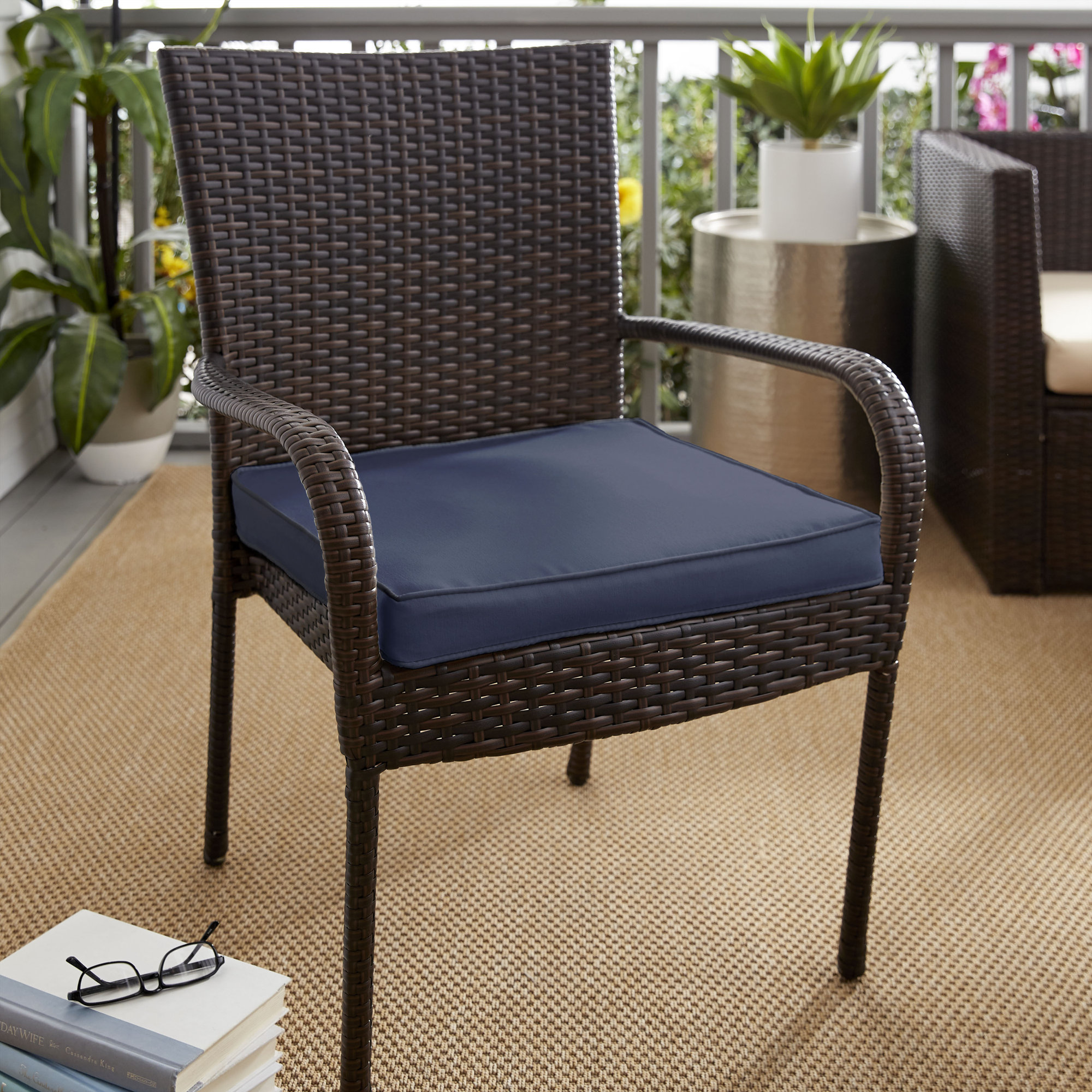 Outdoor Sunbrella Dining Chair Cushion, Sunbrella - Canvas Charcoal/Cord Canvas Charcoal, 3" H x 19" W x 19" D