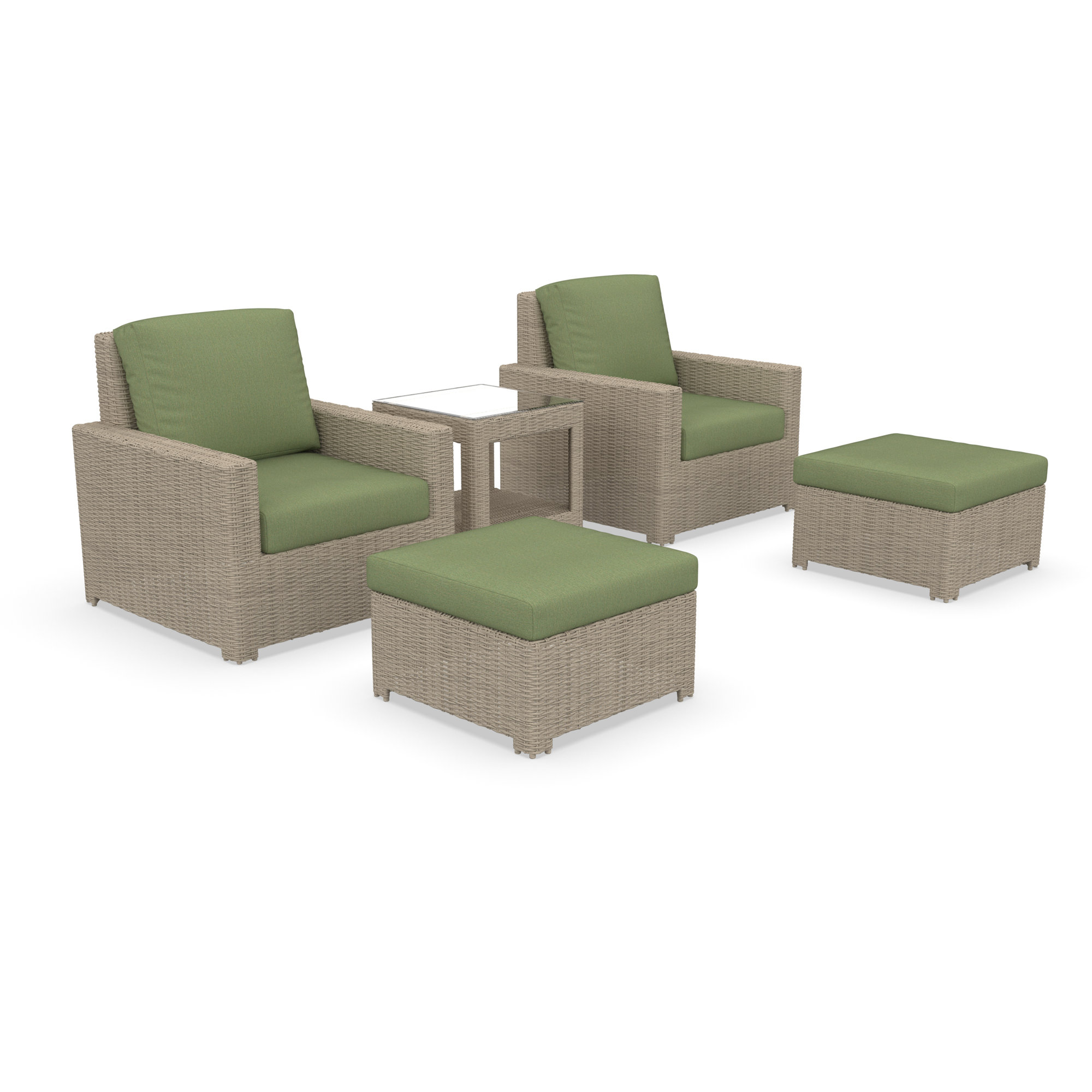 Henri Outdoor Conversation Set With Ottomans And Sunbrella Cushions, Canvas Fern