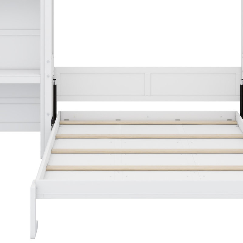 Grand lit escamotable avec persiennes et plusieurs tablettes de rangement, Blanc