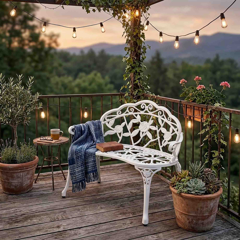 Metal Outdoor Bench, White