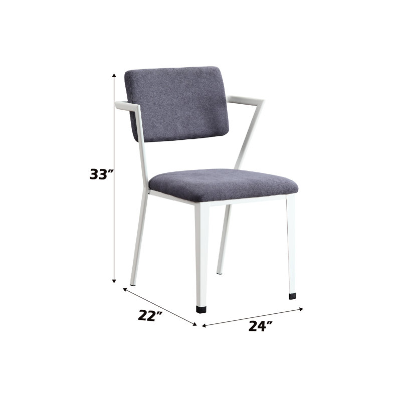 Chaise de bureau à finition blanche avec tissu gris foncé, dossier haut, siège fixe, coussin rembourré, structure en métal, superbe siège, structure de siège, revêtement en tissu, bordure industrielle,