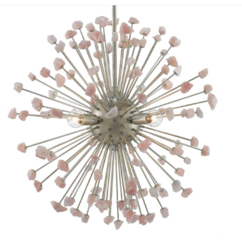 Lustre sphérique clair en forme de lune et de quartz Spoutnik, Couleurs mélangées, Laiton poli, 52” Diameter x 42” Height