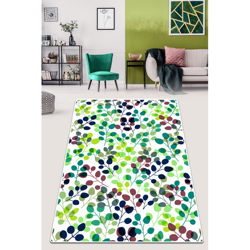 Sinclair Shaggy White/Green/Blue Rug, Rectangle 100 x 160cm
