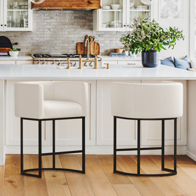 27"Upholstered Counter Height Bar Stools with Curved Barrel Back And  Metal Frame
