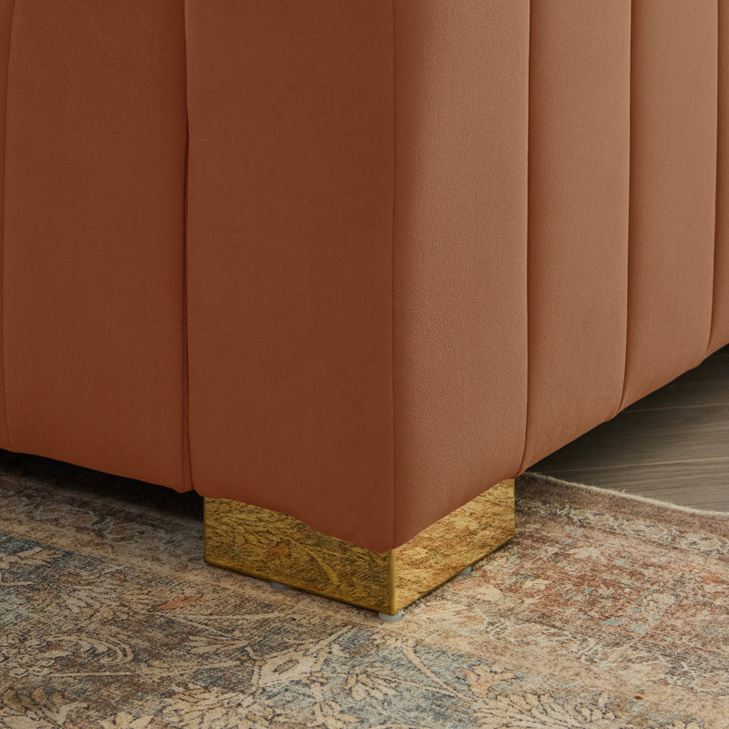 Canapé en velours de luxe 87 po avec 2 coussins Clifford, Doré, Brun