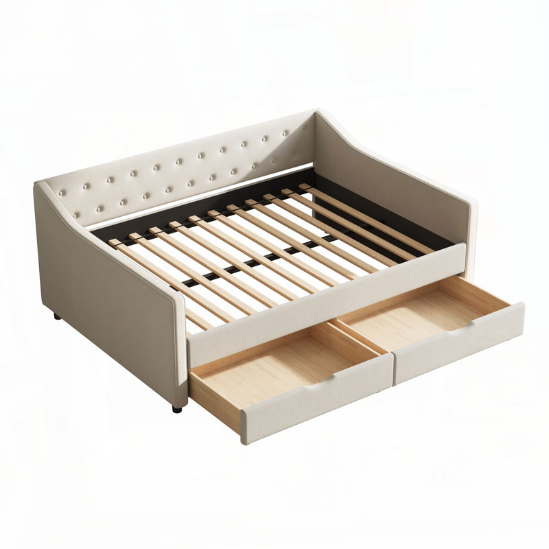 Upholstered Tufted Daybed with Drawers, Beige, Full/Double