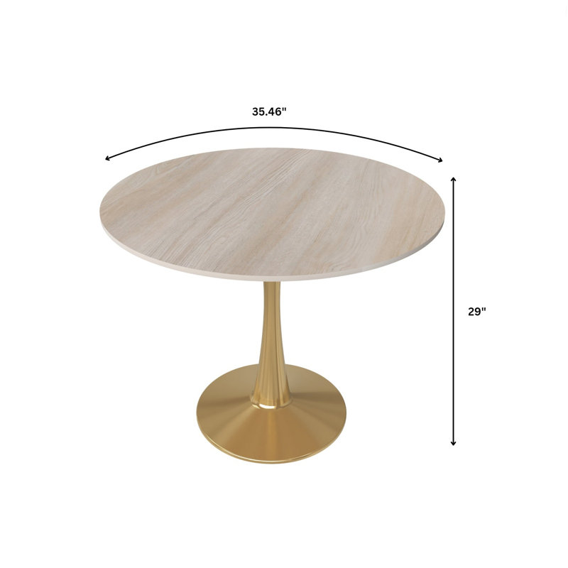 Seybert Round Dining Table with MDF Top and Gold Stainless Steel Pedestal Base - Seats 4 Person for Kitchen and Dining Room