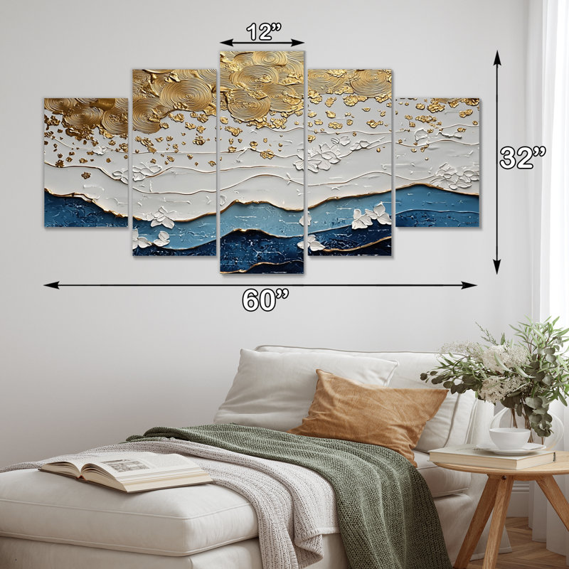 Blue Waves Heights Golden Coastal III - ensemble d'impression d'art mural côtier