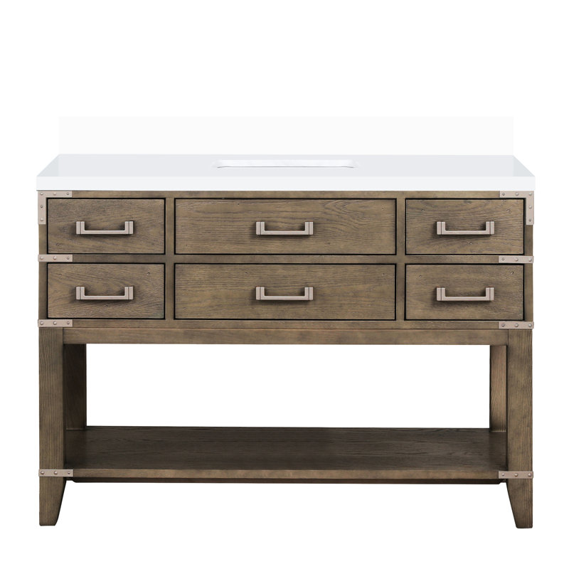 48 In. Grey Oak Vanity With Cultured Marble Top & Soft Close Function Bath Countertop 48" W X 22" D Solid Wood