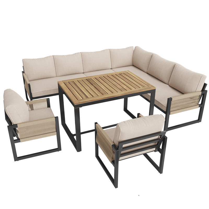 Modular Outdoor Garden Set - Waterproof Cd Polyester, Handwoven Rope, 8Cm Cushions, Corner Bench