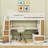 2 Drawers Full Wood Loft Bed With Desk, Shelves And Storage Staircase-142169973