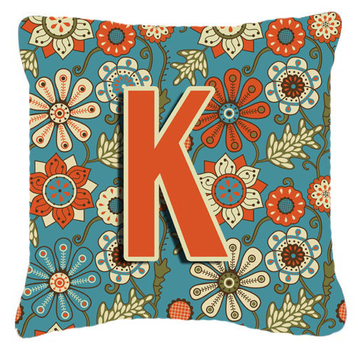 Lettre fleurs Monogram rétro intérieur/extérieur Throw Pillow, 18" H x 18" L x 5.5" D, K