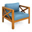 De 4 fauteuils club d'extérieur en bois avec coussins bleus, finition, pour des espaces élégants à long terme