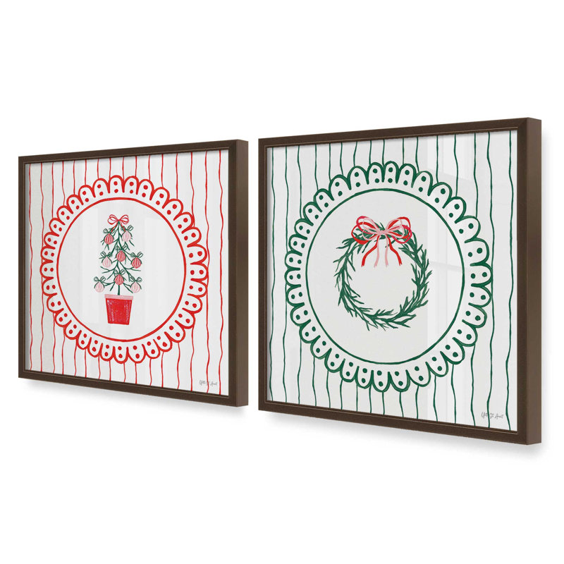 Ensemble de 2 reproductions Ribboned Evergreen, 20 po x 20 po, Blanc opaque