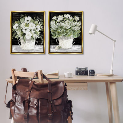 Ensemble de 2 toiles flottantes encadrées Country Country Tins of Flowers par Cindy Jacobs