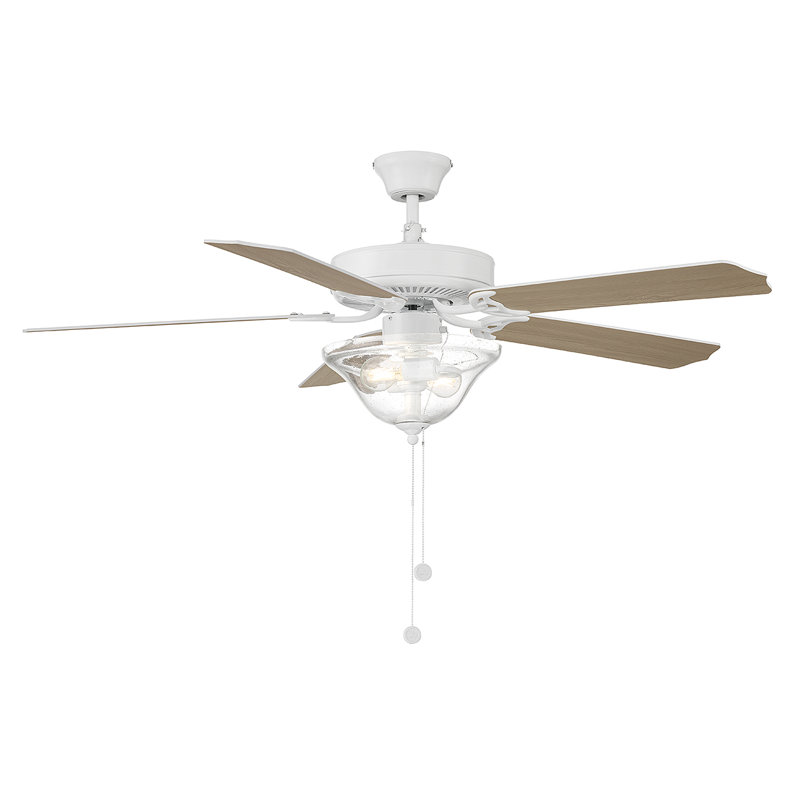 52" Garrett 5 - Blade Standard Ceiling Fan in Bisque White/White Blades with Light Kit Included, Bisque White/White Blades