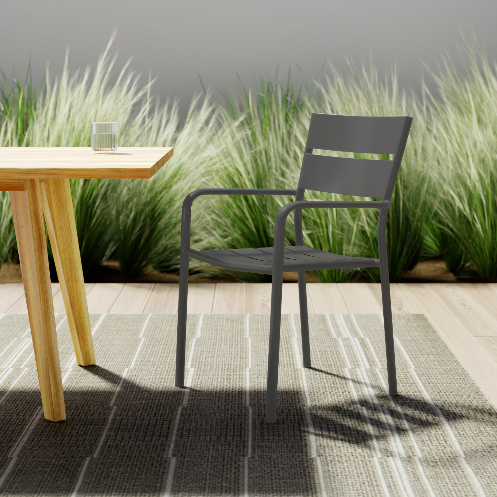 Ottie Premium All-Weather Wicker Outdoor Stacking Dining Armchair, Gray