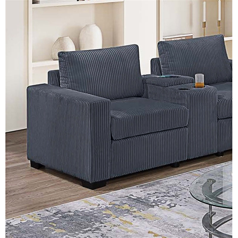 Sofa Set With Console Cup Holder, Dark Gray