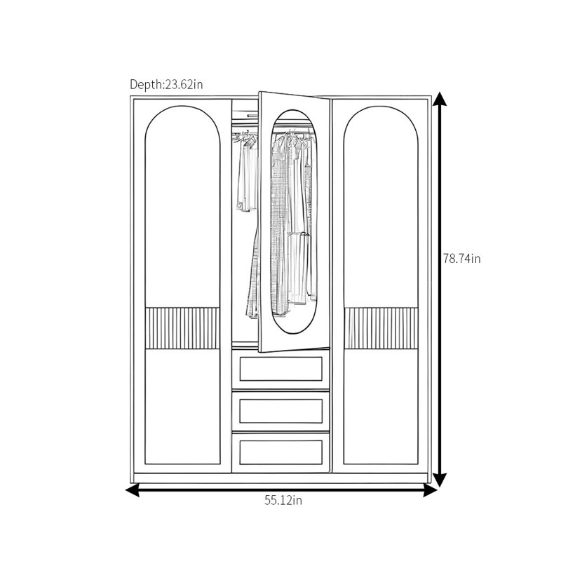 Garde-robe simple à pousser, H 78,74 po x l 55,12 po x P 23,62 po