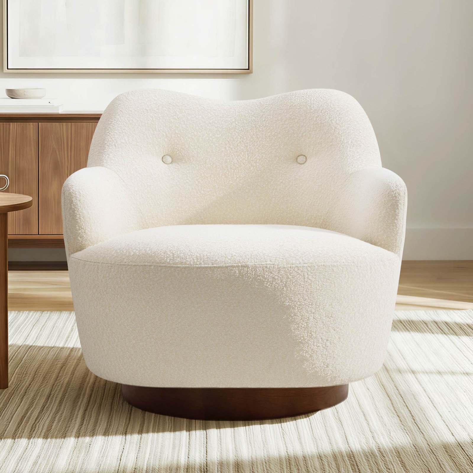 Upholstered Accent Chair, Cream Boucle