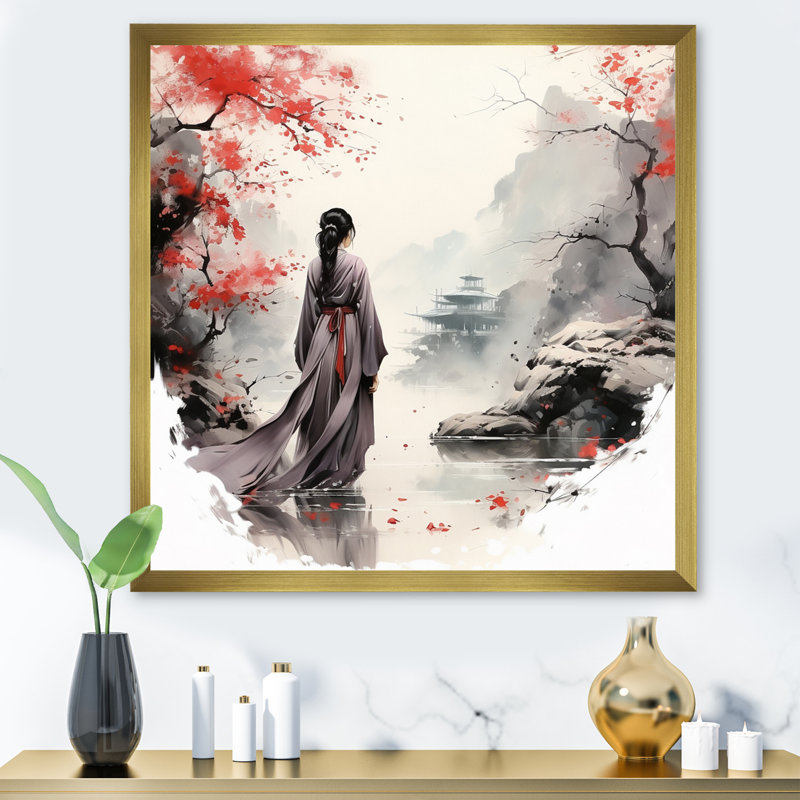 Japon, terre du Samouraï VI - Japon, art mural, H 36 po x l 36 po x P 1,5 po, Encadrement doré