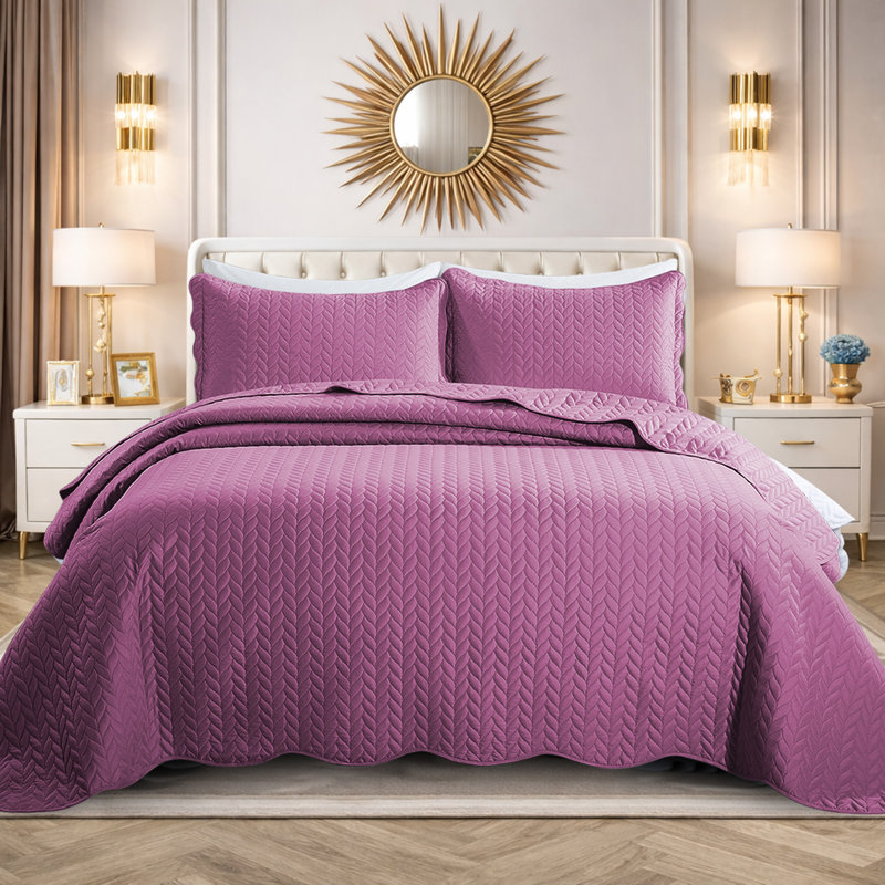 Ensemble très grand de qualité supérieure en microfibre gaufrée avec taies décoratives assorties, Mauve